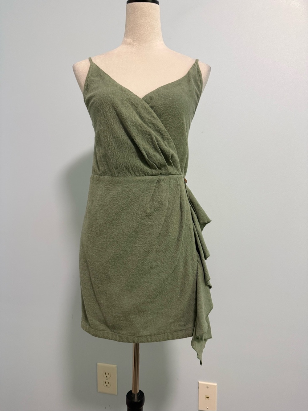 Free People‎ Sleeveless Wrap Raffle Mini Dress Size XS Green